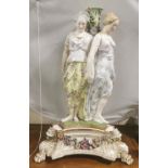 19thC Meissen Porcelain Table Centrepiece "The Three Sisters", various floral costumes, on a