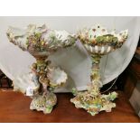 2 Dresden Centrepieces - featuring encrusted flowers, cherubs and fruit baskets (46cmH x 24cmW) & (