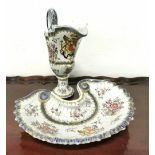 19thC French Ewer and scallop shaped Basin, both featuring an armorial crest with horse and lion and