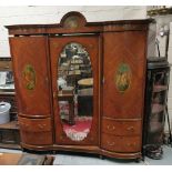 Fine Quality Large late 19thC Satinwood Wardrobe, the domed cornice above Greek design mouldings and