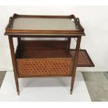 Edwardian Drinks / Serving Trolley, walnut with unusual 3-dimensional shaped inlay, two-tier, with