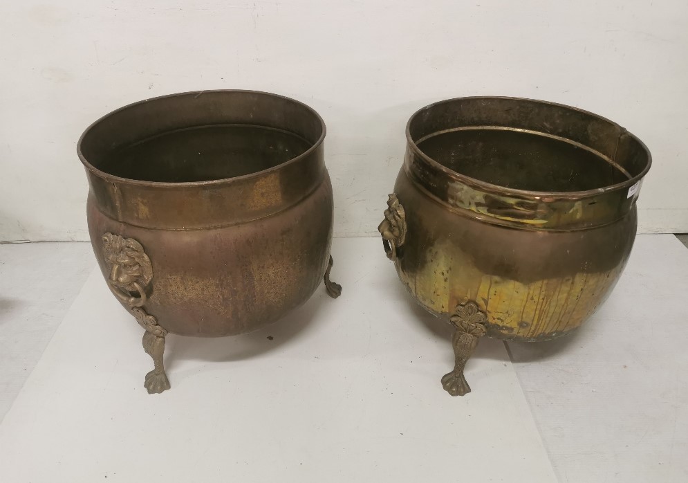 Similar Pair of large Brass Jardineres, with paw feet and lion handles, each 46cmH x 46cm dia - Image 3 of 3
