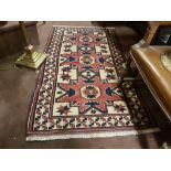 Washed Terracotta Ground Turkish Kasak Rug, triple sunburst design, 1.7 x 1m