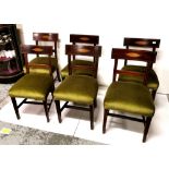 Harlequin Set of 6 Mahogany Dining Chairs, in the Sheraton Style, with oval inlaid panels, above