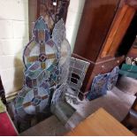 Group of Stained Glass Window Panels- mainly blue and green hues - 3 featuring Celtic Crosses, 1 a