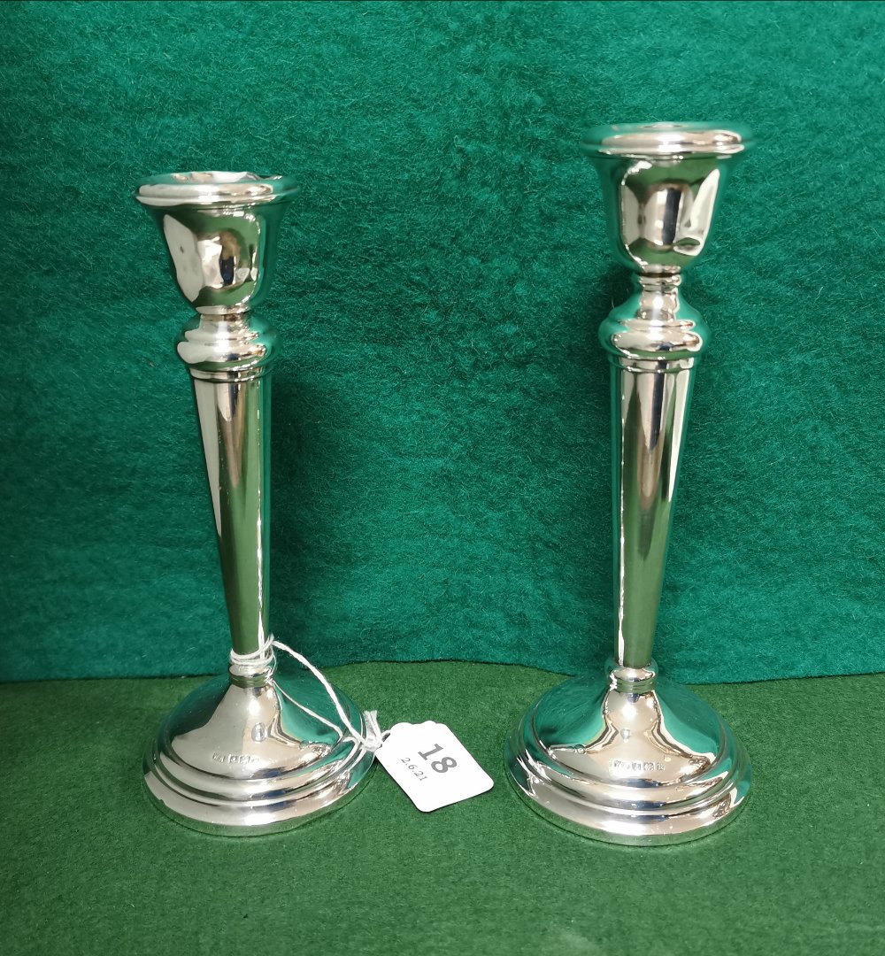 Matching Pair of Birmingham Silver Candlesticks, stamped 1951 (one top damaged), each 20cm high