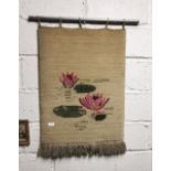 “Connemara Carpet” Wool Wall Hanging, “Pond Lillies”, cream ground, 84cmH x 60cmW