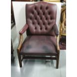Gainsborough Style Gents Armchair, by Purdy, Red Upholstered with buttoned back, on square ribbed