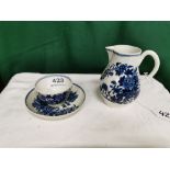 Worcester Porcelain Blue and White Milk/Cream Jug – Three Flower Pattern - (11cm h), with a matching