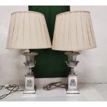 Matching Pair of good quality (electric) Table Lamps, featuring cut glass classic urn-shaped