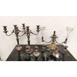 Pair Silver Plate Tall 3-Branch Candelabra, Pair Low 2-Branch Candelabra (1955) & a Table