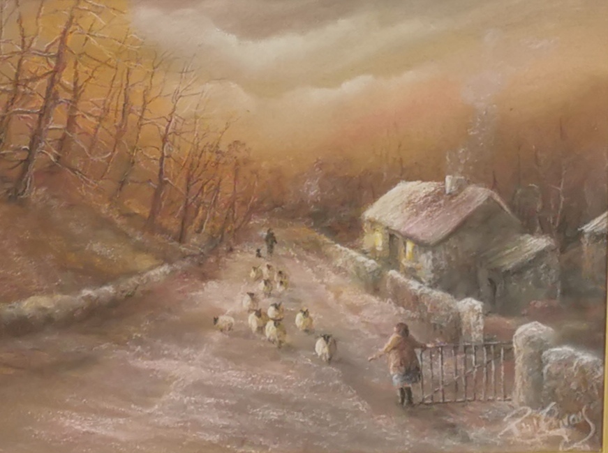 PHILIP GRAY (b.1959, Cork), original Oil on Canvas, “Guiding Us Home”, sheep herding along a farm - Bild 2 aus 3