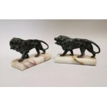 Pair of spelter Lions mounted.