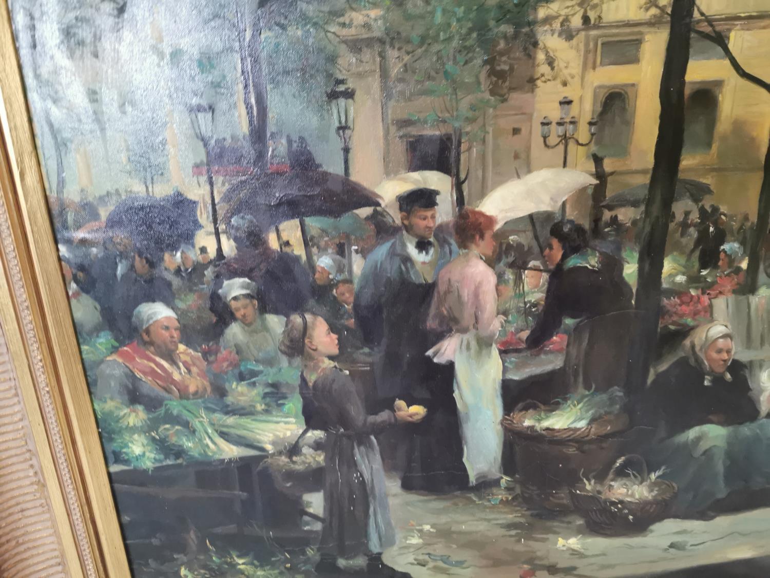 Framed oil on canvas Market Scene. - Image 2 of 4