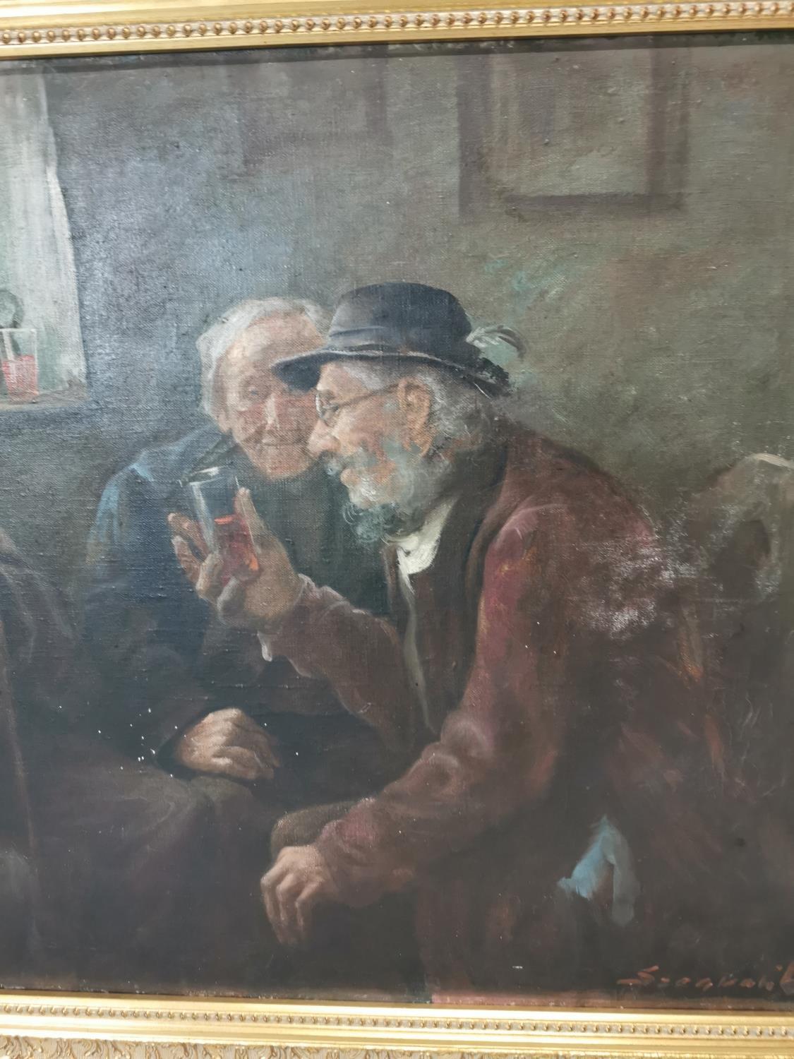 Framed oil on canvas The Story Teller. - Image 2 of 3