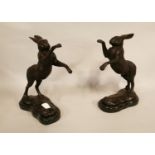 Pair of bronze boxing Hares.