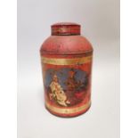 Early 20th. C. painted tin tea bin.