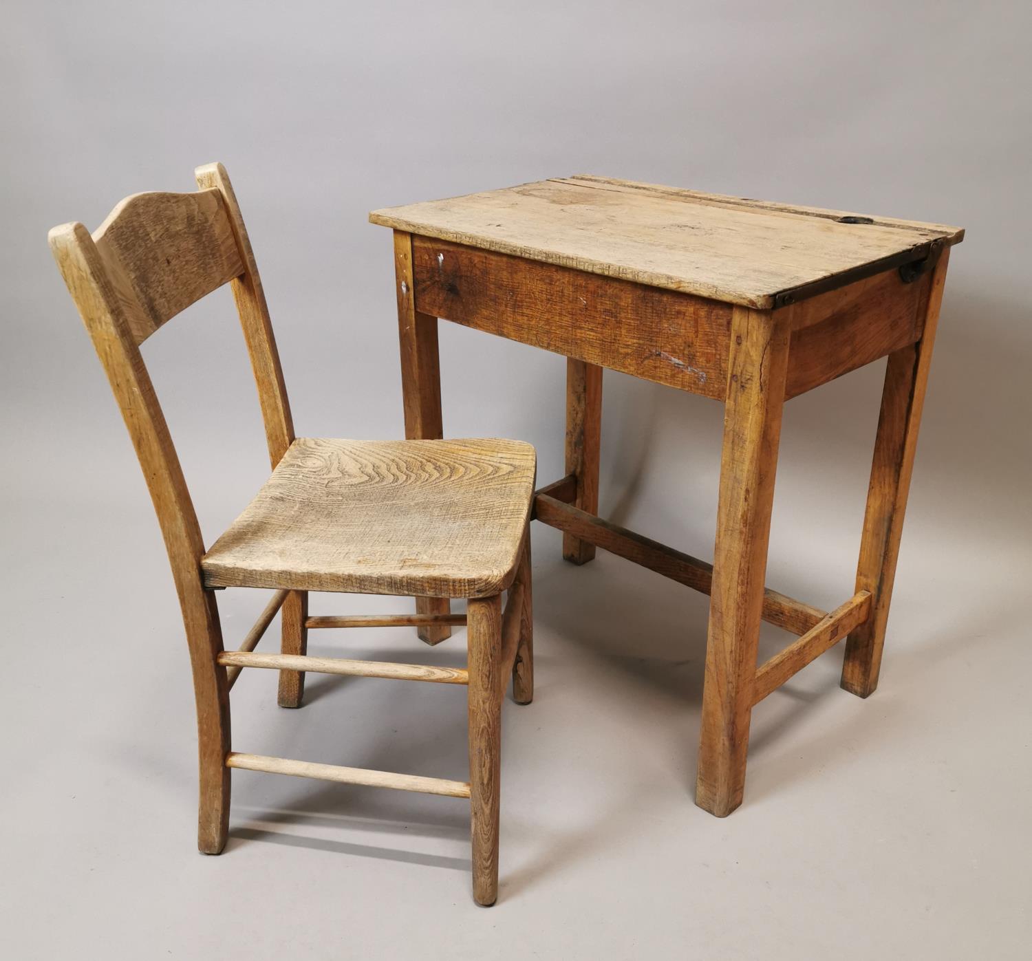 1950's pine child's desk and chair.