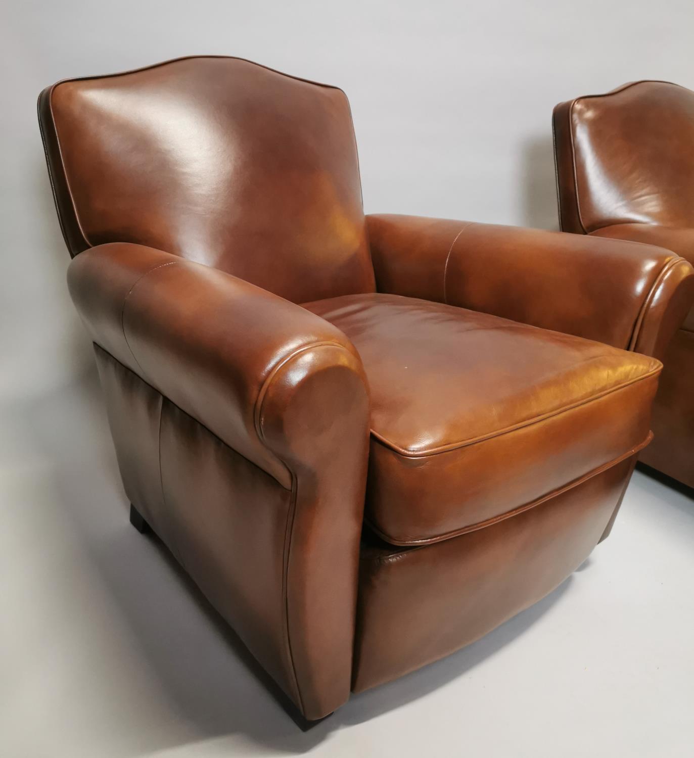 Pair of hand dyed leather club chairs. - Image 3 of 4