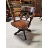 Early 20th C. mahogany swivel office chair {77 cm H x 60 cm W x 56 cm D}.