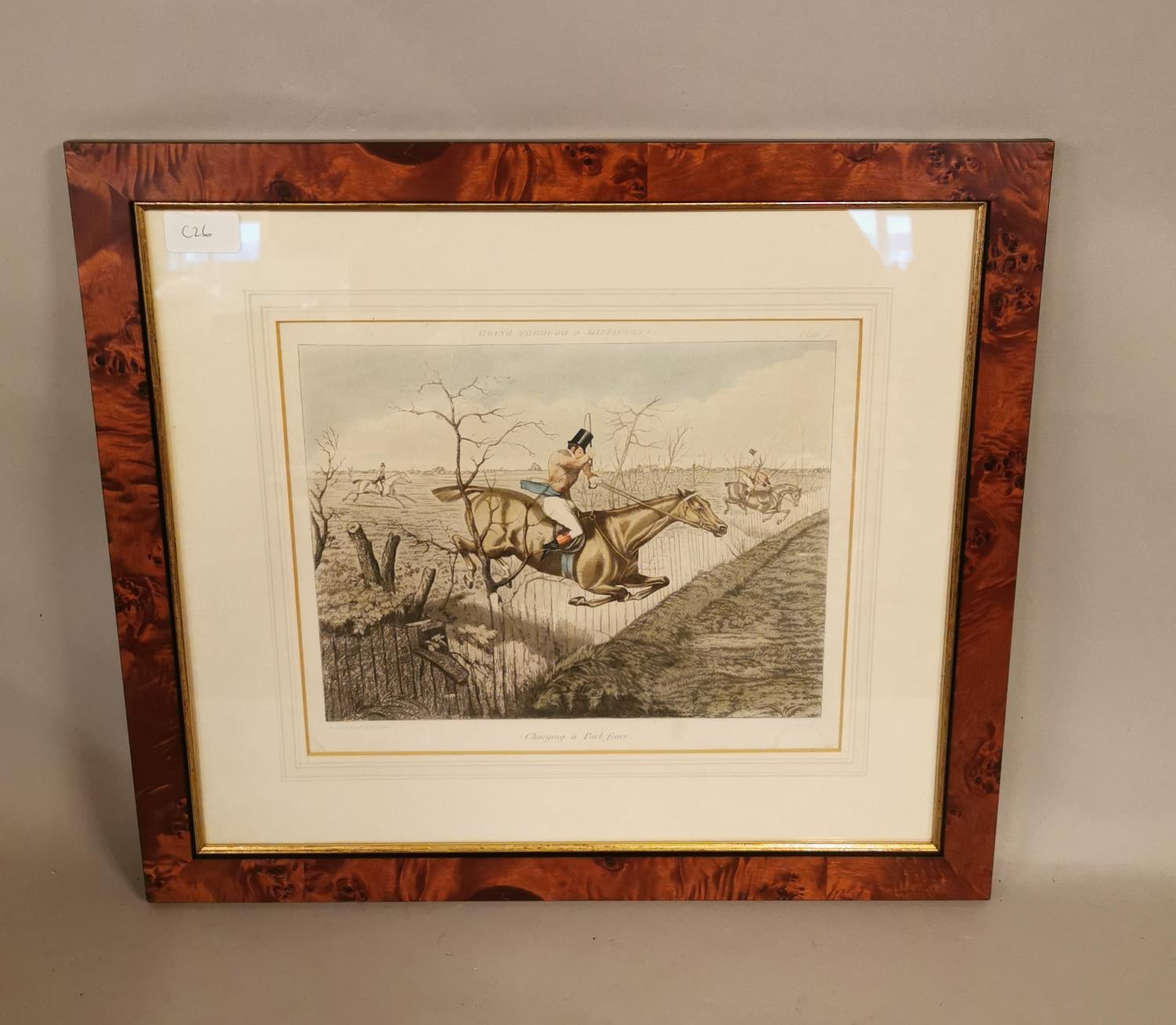 Framed 19th C. coloured hunting print.