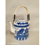 Large blue and white Oriental teapot.