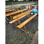 Pair of pine and metal benches.