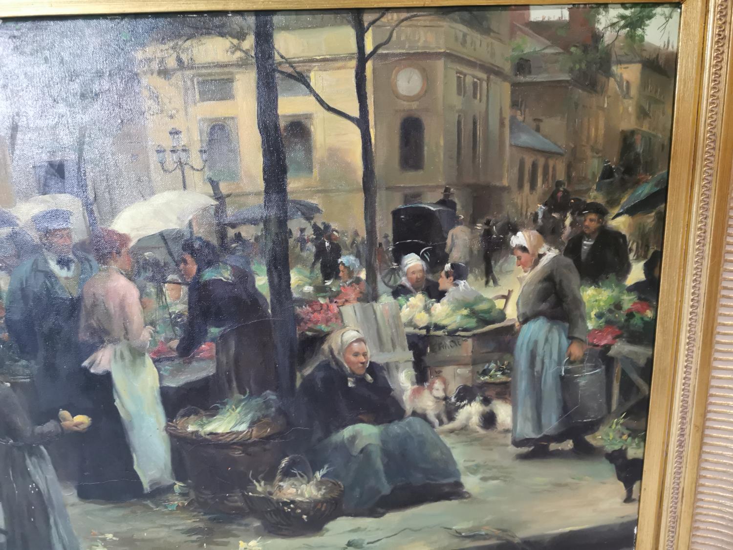 Framed oil on canvas Market Scene. - Image 3 of 4