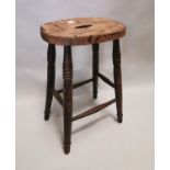 Early 20th C. pine bar stool.