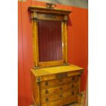 Bird's eye maple veneered pier mirror and chest of drawers.