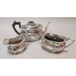 Three piece silverplate tea service.