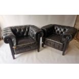 Pair of 19th C. leather Chesterfield club chairs.