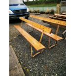 Pair of pine and metal benches.