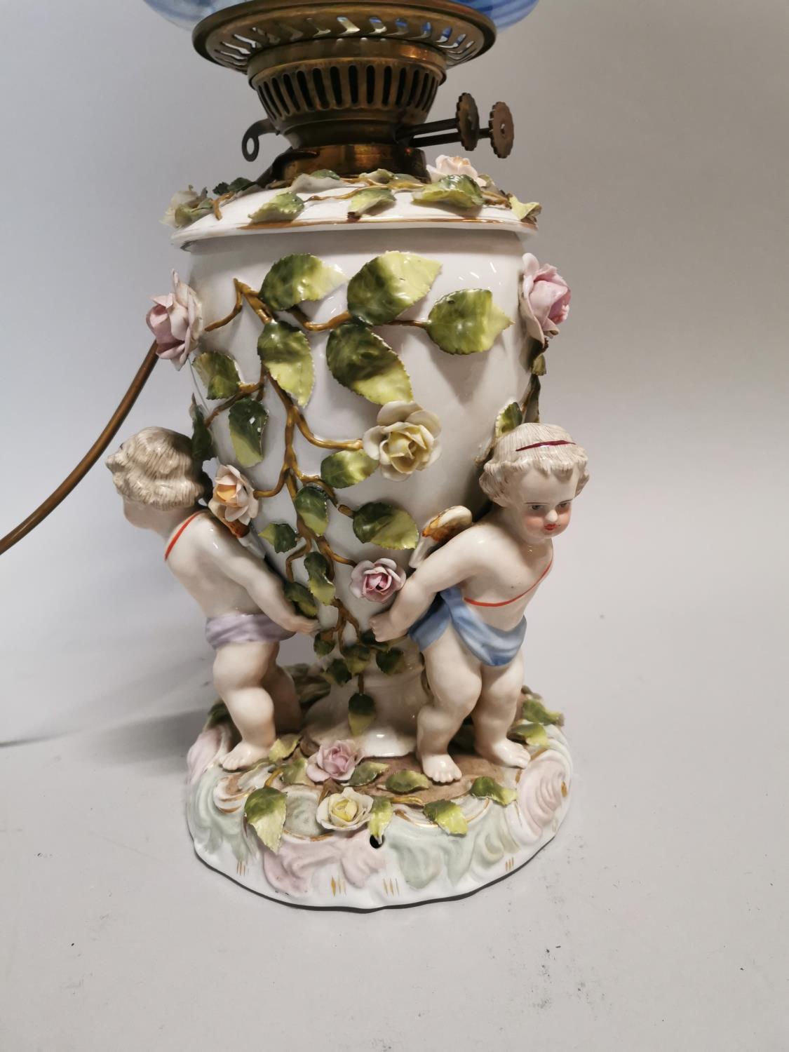 19th C. Mission encrusted ceramic oil lamp. - Image 2 of 4