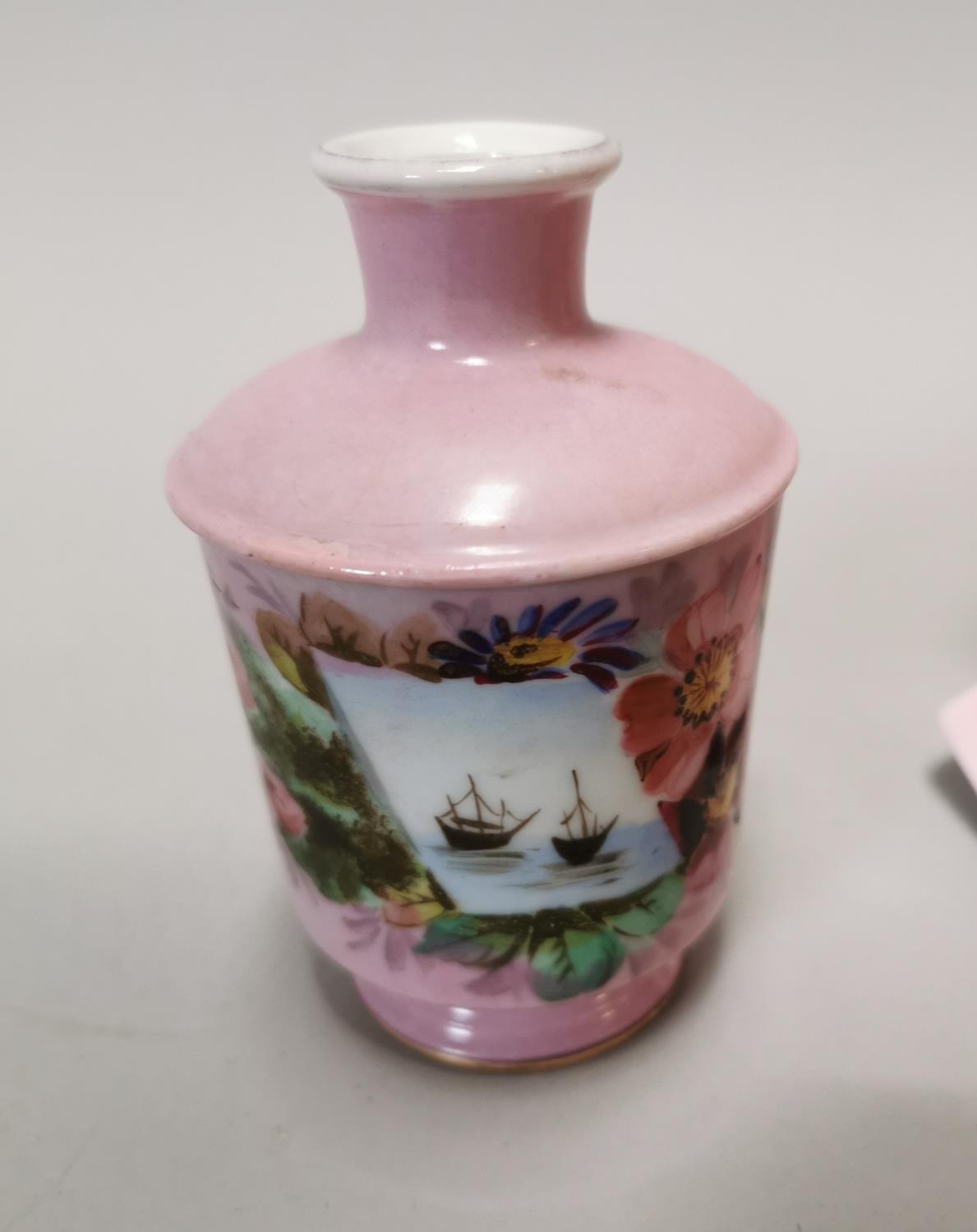 Two 19th C. hand painted ceramic vases and figure. - Image 2 of 3
