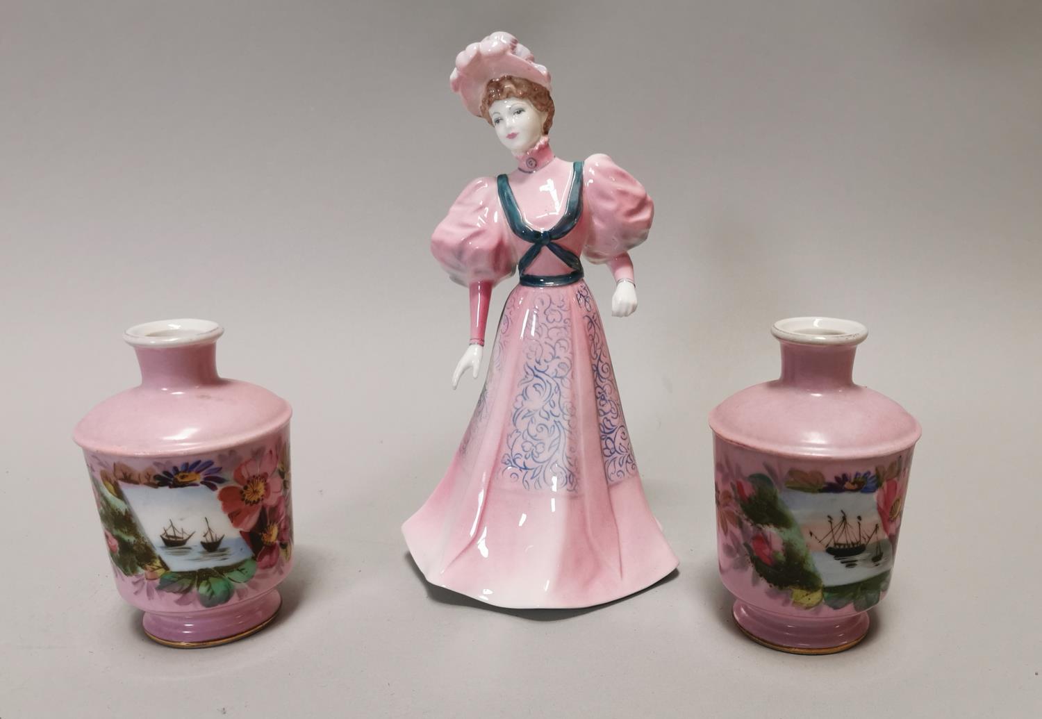 Two 19th C. hand painted ceramic vases and figure.