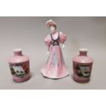 Two 19th C. hand painted ceramic vases and figure.