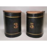 Pair of 19th C. hand painted metal tin bins.