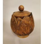 Early 20th C. oak tobacco jar.