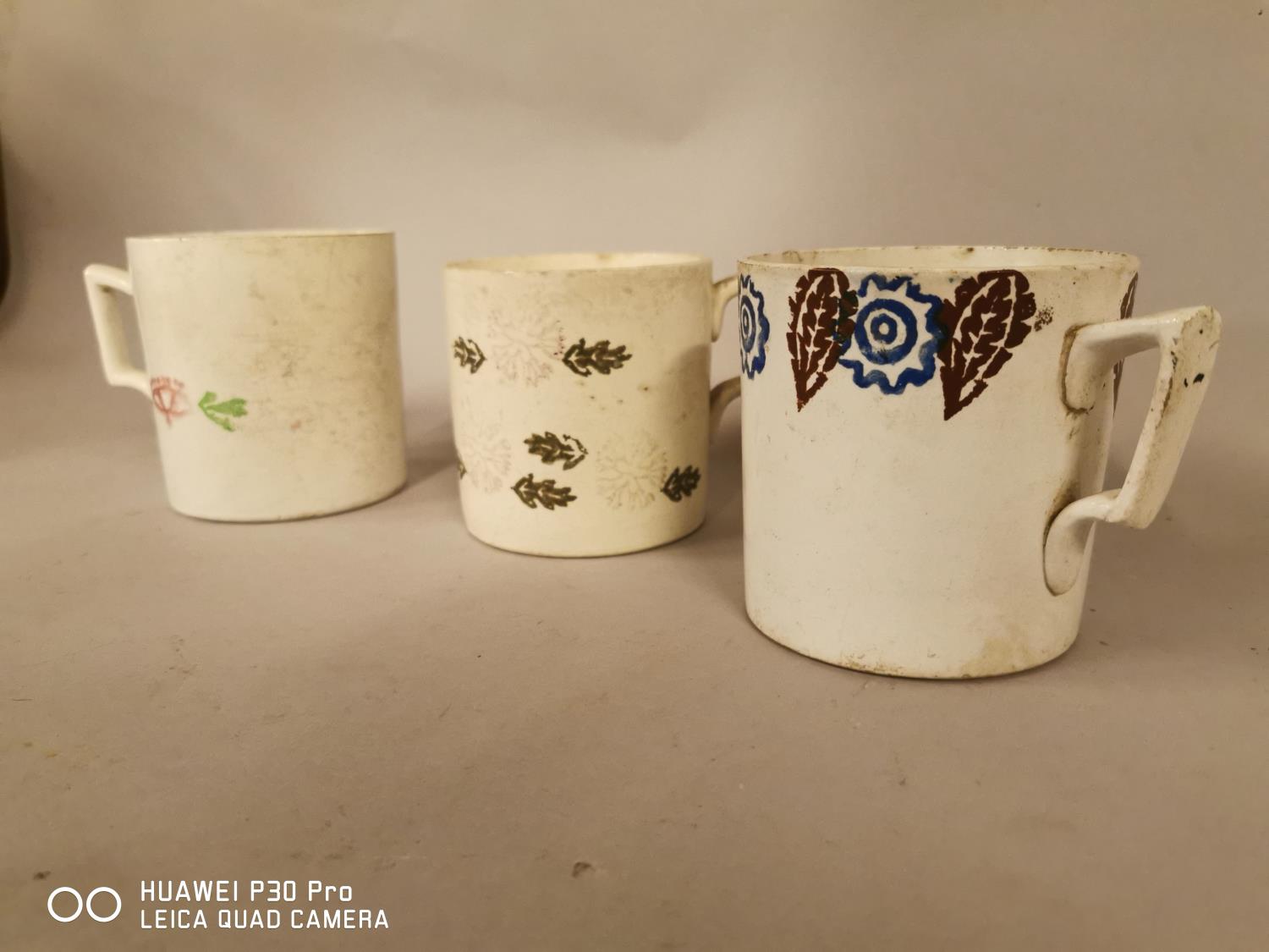 Three 19th C. spongeware mugs. - Image 2 of 3