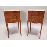 Pair of French kingwood and inlaid bedside lockers.