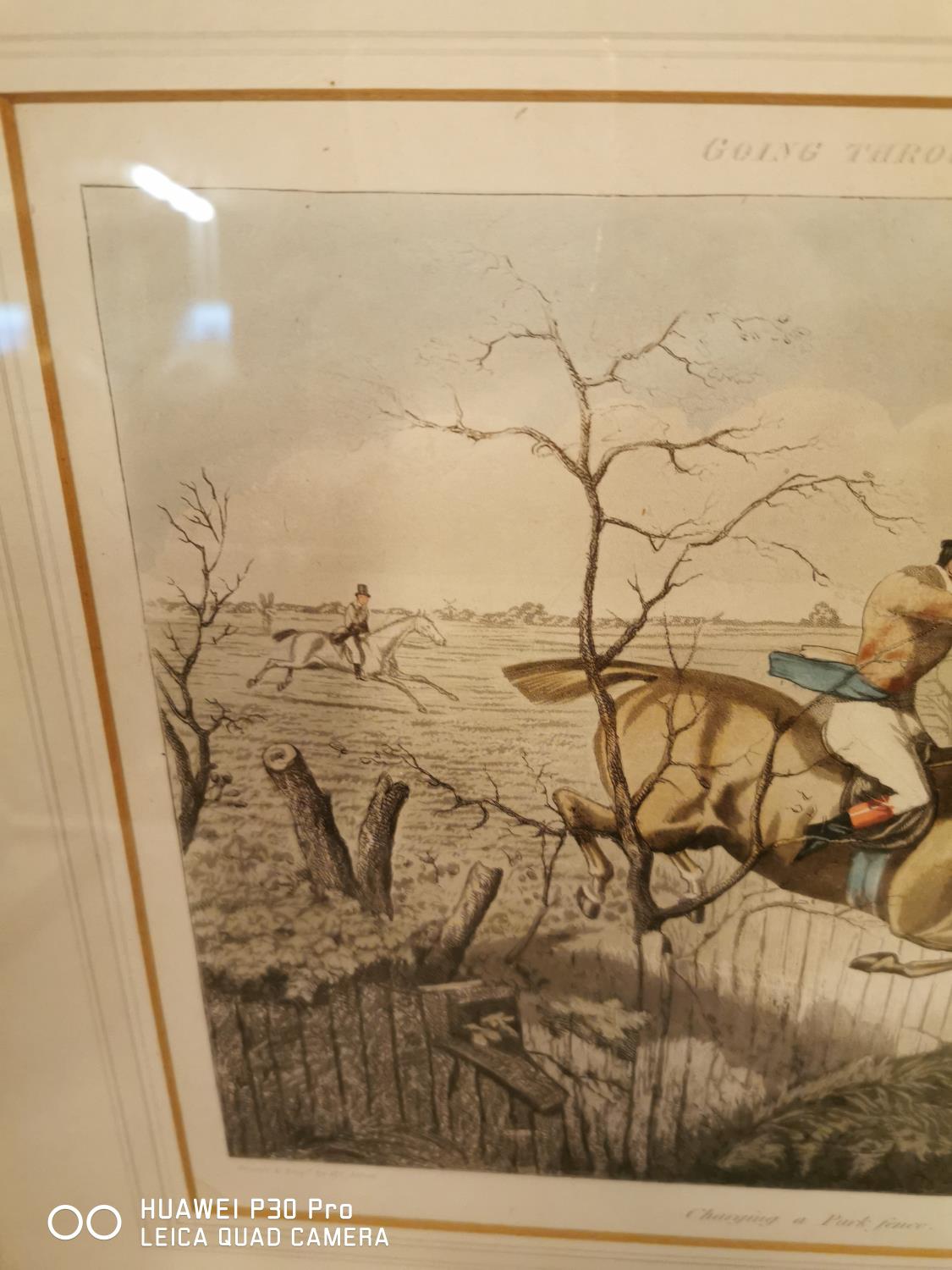 Framed 19th C. coloured hunting print. - Image 3 of 4