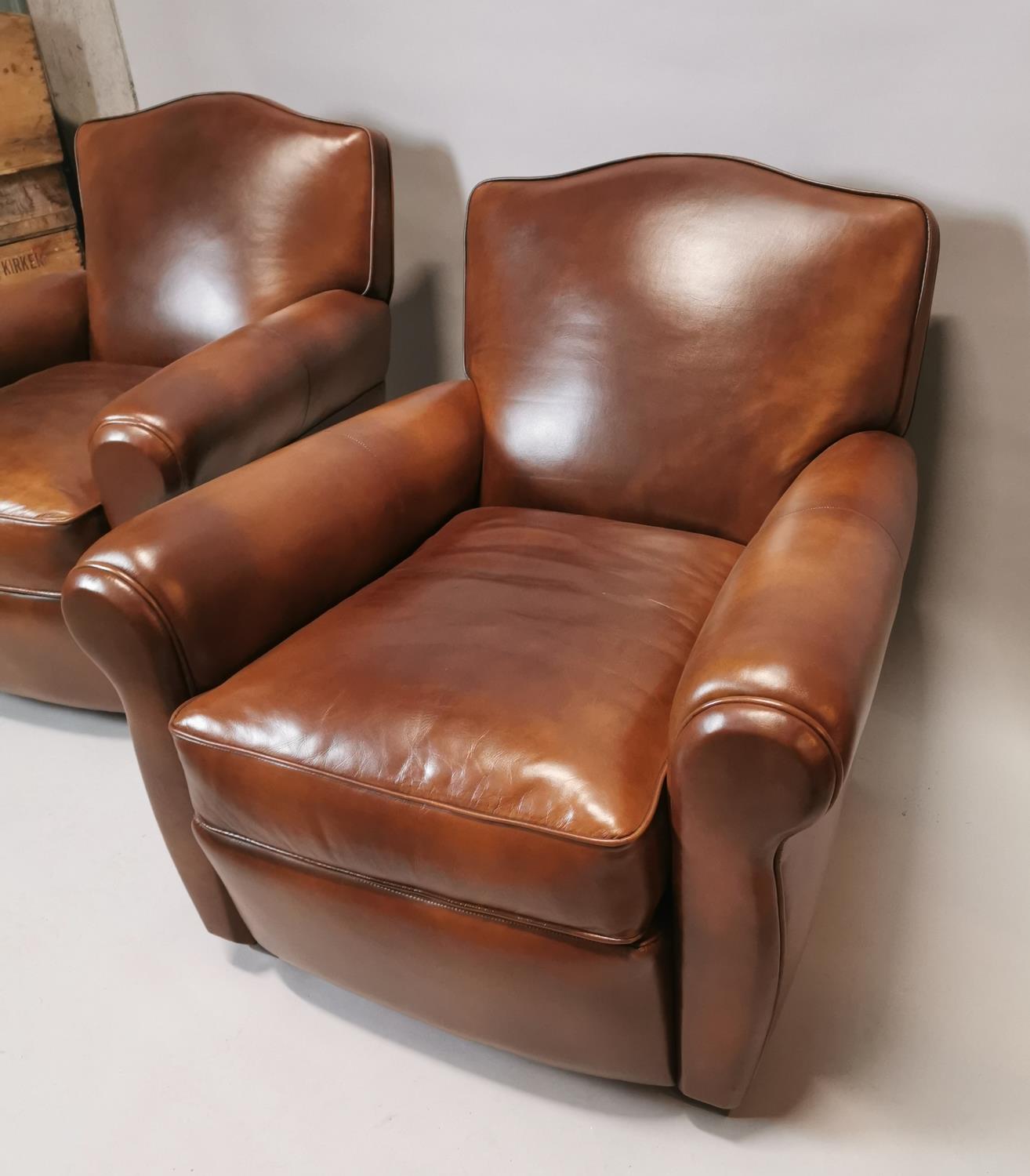 Pair of hand dyed leather club chairs. - Image 4 of 4