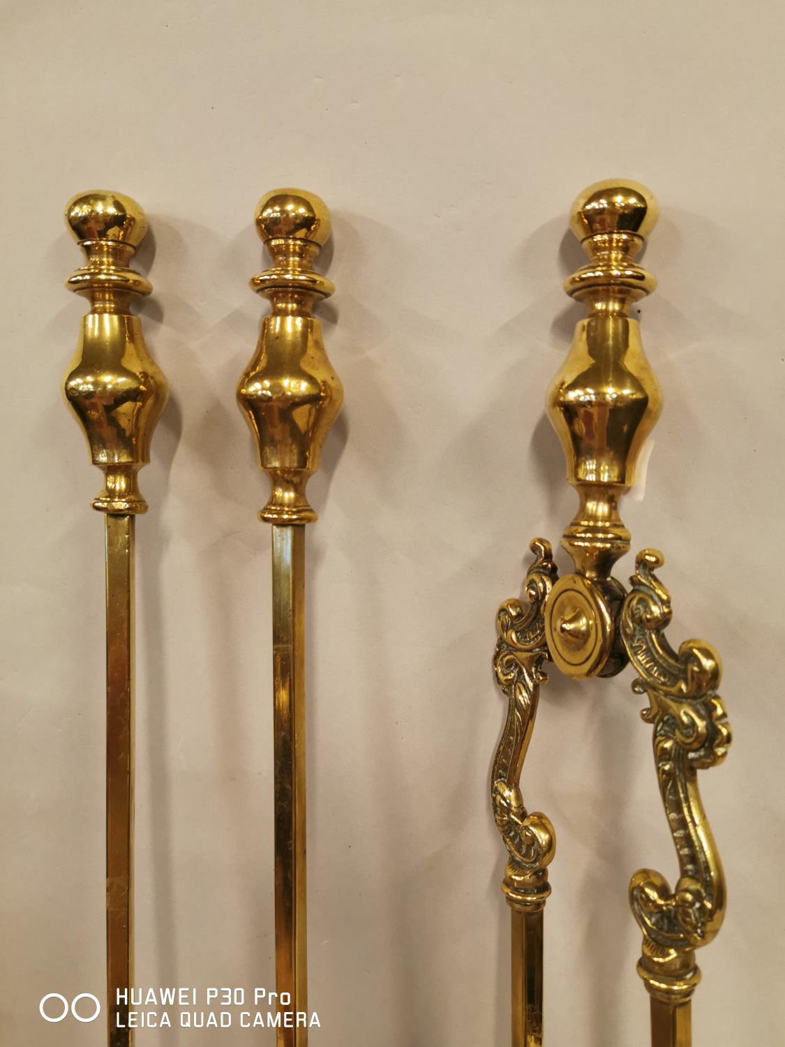 Set of three brass fire irons. - Image 2 of 2