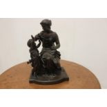 Woman and child spelter figural group.