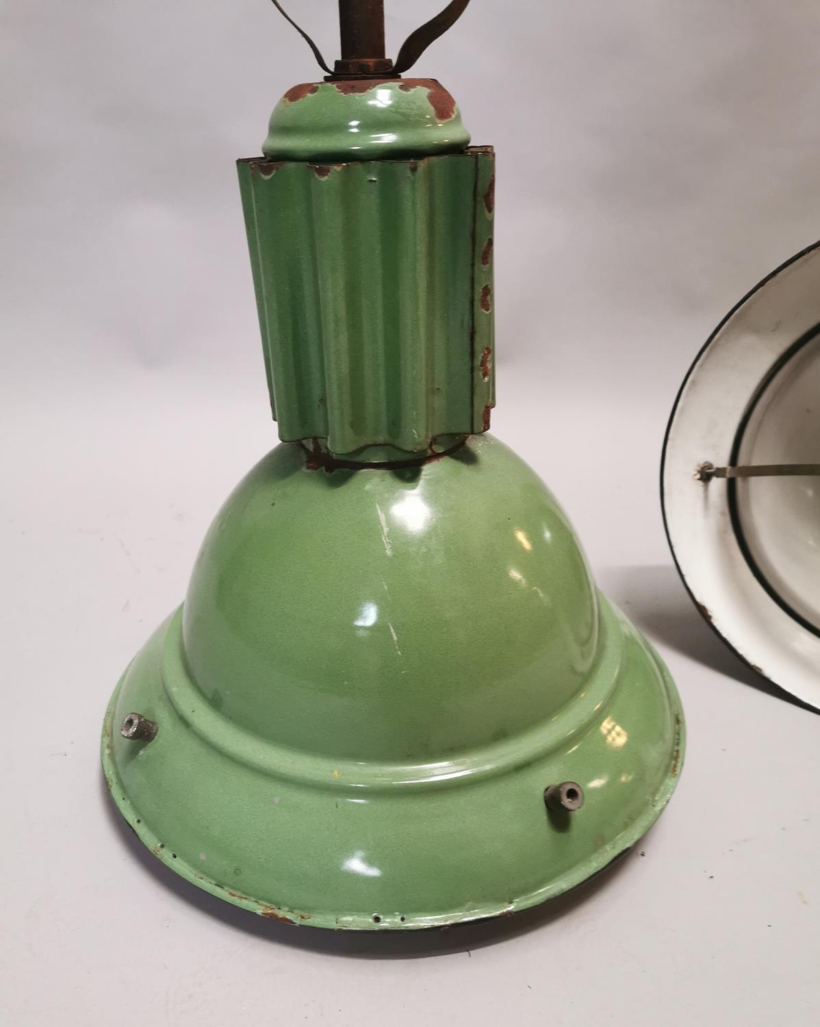 Pair of 1940's industrial enamel hanging light shades. - Image 3 of 4
