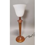 Mid-century walnut and copper table lamp.