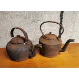 Two cast iron kettles.