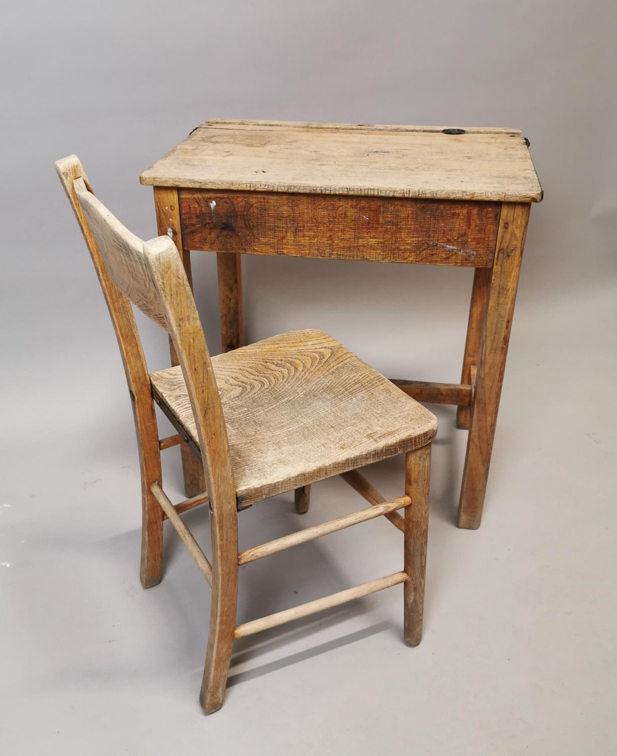 1950's pine child's desk and chair. - Image 2 of 3