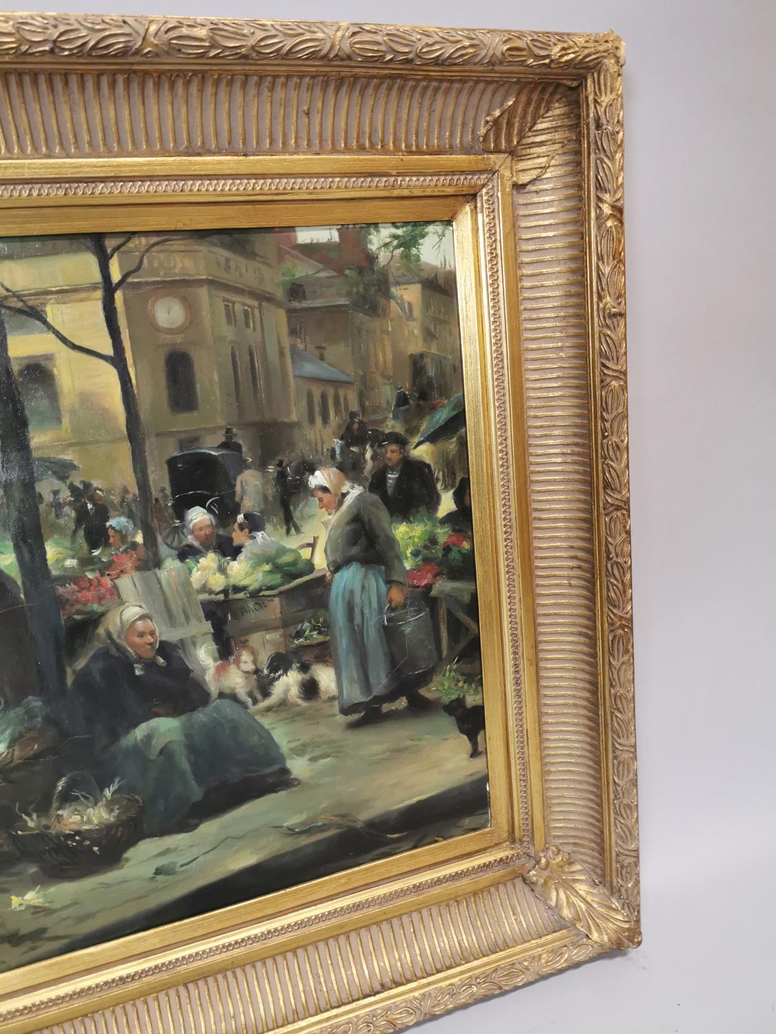 Framed oil on canvas Market Scene. - Image 4 of 4